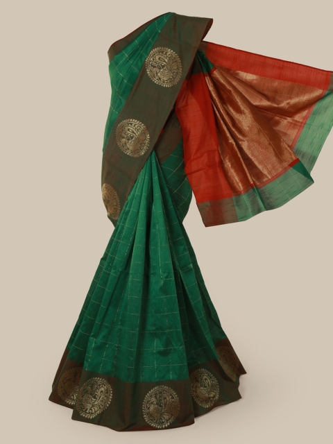 

Pothys Green Checked Jute Silk Saree