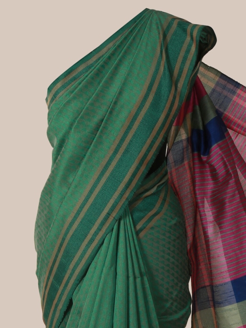 

Pothys Green Solid Jute Silk Saree