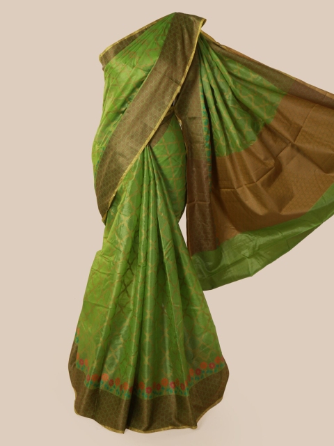 

Pothys Green Pure Silk Checked Tussar Saree