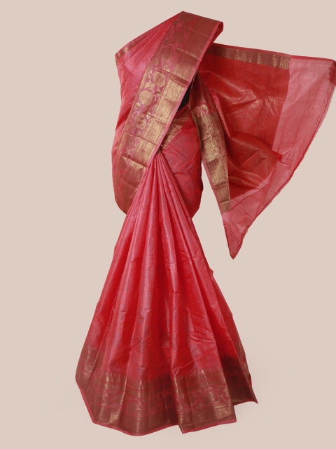 

Pothys Pink & Gold-Coloured Pure Silk Woven Design Tussar Saree