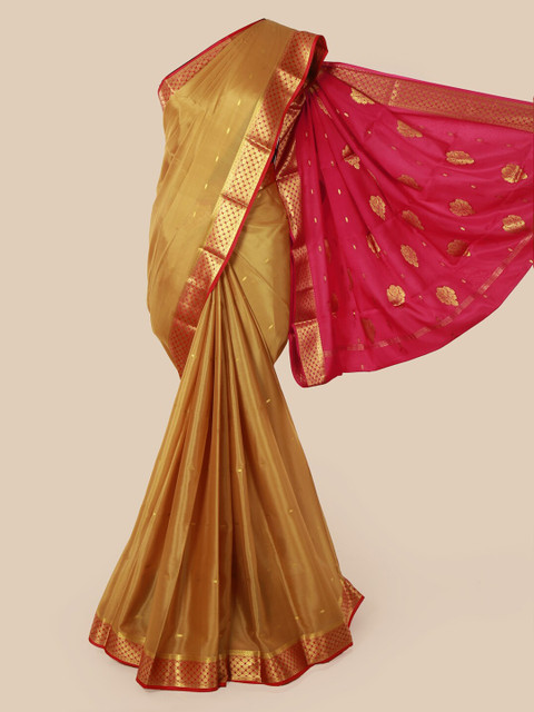 

Pothys Gold-Toned Pure Silk Solid Mysore Silk Saree