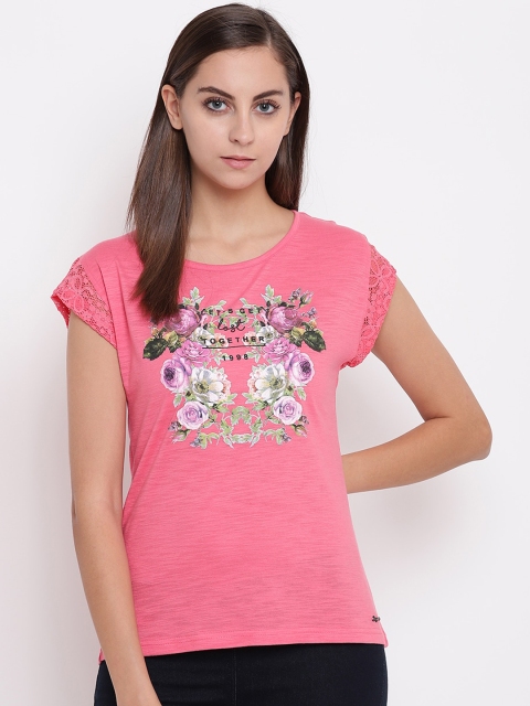 

Miss Grace Women Pink Printed Pure Cotton Round Neck T-shirt