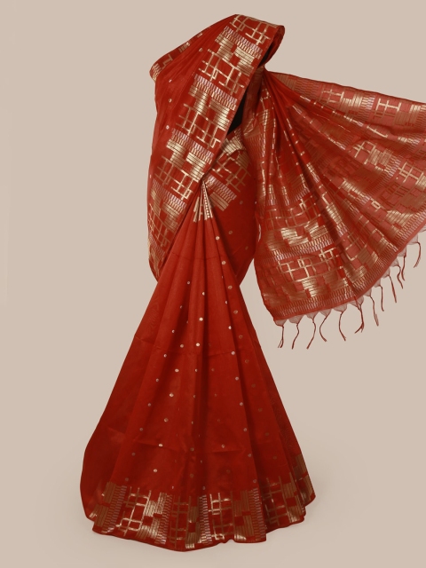 

Pothys Red Woven Design Jute Silk Saree