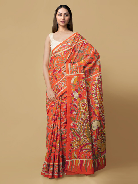 

Unnati Silks Orange & Yellow Pure Cotton Printed Patola Saree