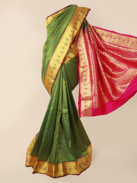 

Pothys Green & Gold Pure Silk Woven Design Kanjeevaram Saree