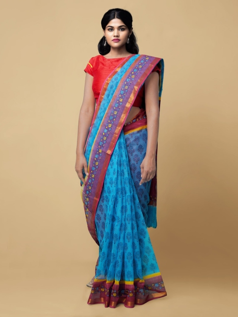 

Unnati Silks Blue & Pink Pure Cotton Printed Kota Saree