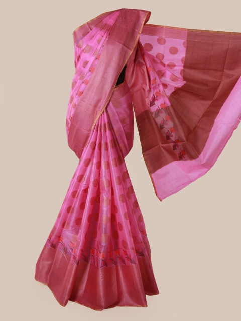 

Pothys Pink Pure Silk Woven Design Tussar Saree