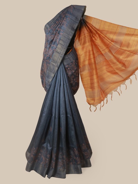 

Pothys Grey & Mustard Jute Silk Embroidered Saree