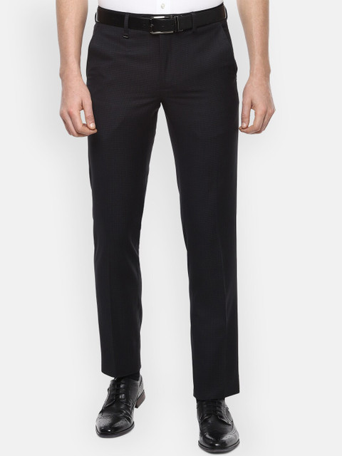 

Van Heusen Men Black Slim Fit Checked Formal Trousers