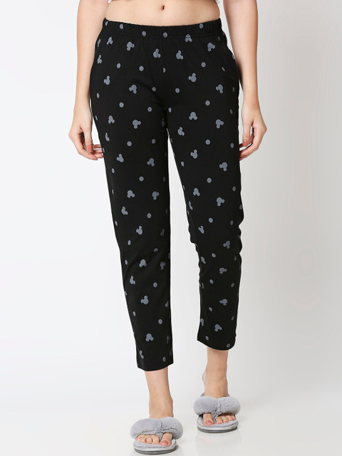 

Bewakoof Women Black & Grey Mickey Mouse Printed Crop Lounge Pants