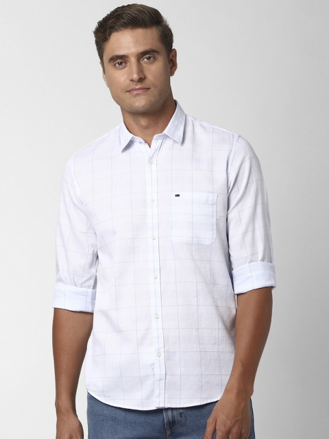 

Peter England Casuals Men White & Blue Slim Fit Checked Casual Shirt