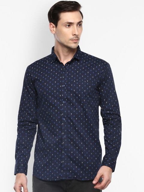 

Routeen Men Blue & White Slim Fit Printed Casual Shirt