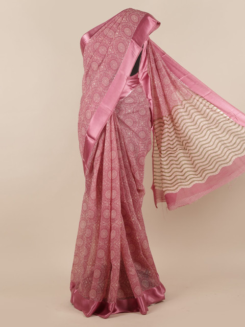 

Pothys Pink Printed Jute Silk Saree