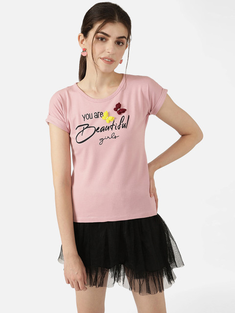 

V2 Value & Variety Peach-Coloured Printed Regular Top