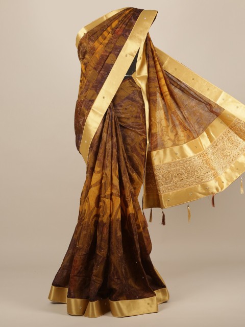 

Pothys Brown & Gold-Toned Jute Silk Woven Design Saree