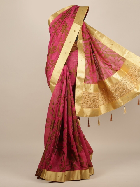 

Pothys Magenta Woven Design Jute Silk Saree With Tasseled Pallu