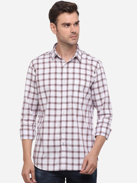 

JADE BLUE Men White Slim Fit Checked Pure Cotton Casual Shirt