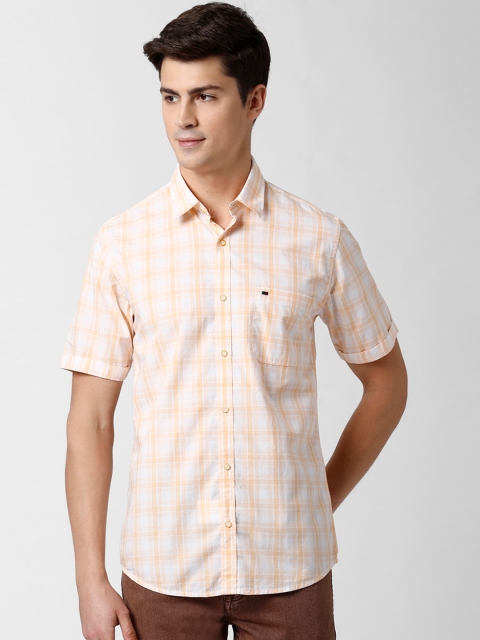 

Peter England Casuals Men Cream-Coloured Slim Fit Checked Pure Cotton Casual Shirt