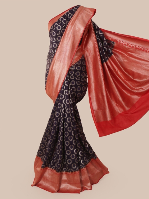 

Pothys Navy Blue & Red Pure Silk Woven Design Banarasi Saree