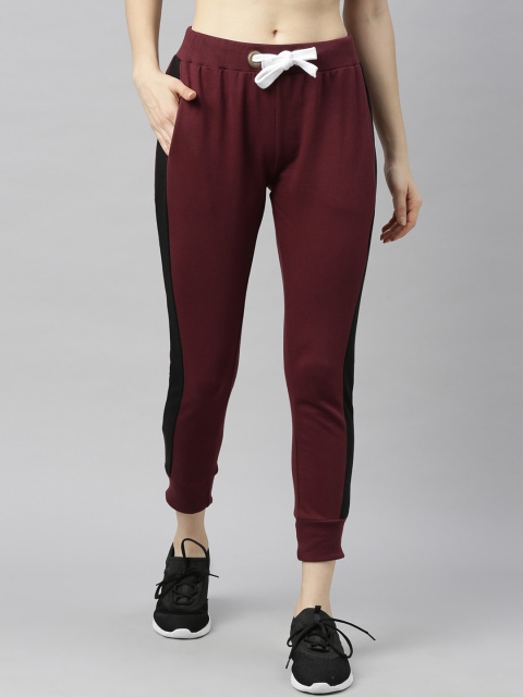 

Bushirt Women Maroon & Black Solid Pure Cotton Slim-Fit Cropped Joggers