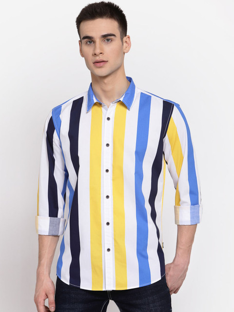 

Pepe Jeans Men Yellow Pure Cotton Regular Fit Striped Casual Shirt