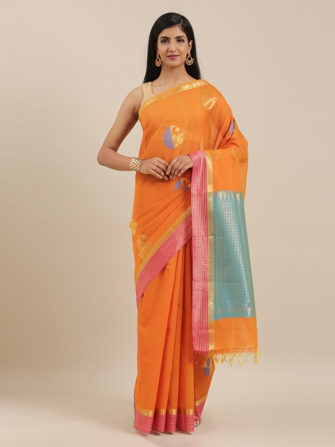 

The Chennai Silks Orange Silk Cotton Woven Design Maheshwari Saree