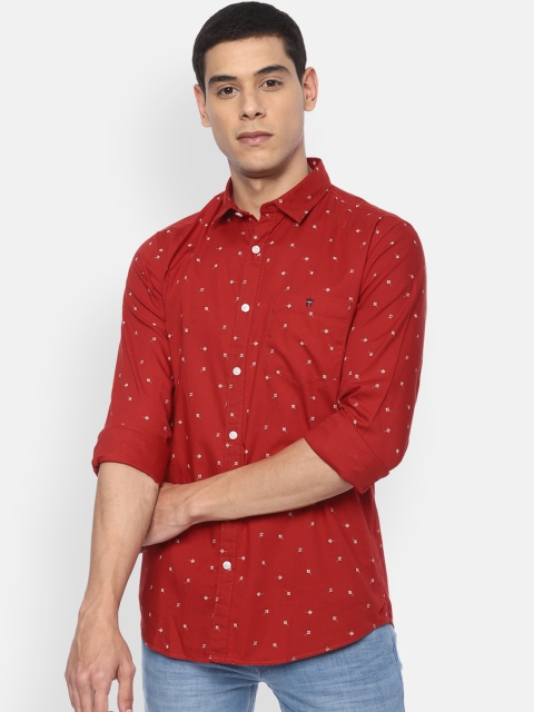 

Louis Philippe Jeans Men Red Pure Cotton Slim Fit Printed Casual Shirt