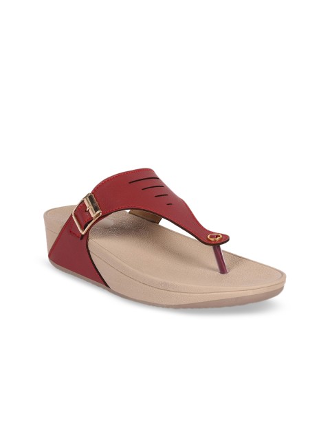

Bella Toes Women Red Solid T-Strap Flats
