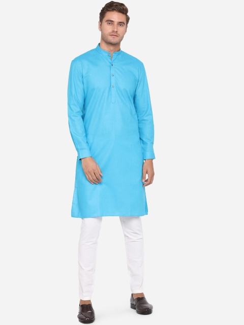 

Modi Kurta Men Turquoise Blue Mandarin Collar Cotton Kurtas