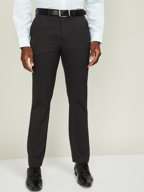 

CODE by Lifestyle Men Charcoal Slim Fit Solid STRIPY Formal Trousers