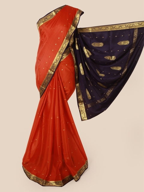 

Pothys Orange & Gold-Toned Pure Silk Woven Design Mysore Silk Saree