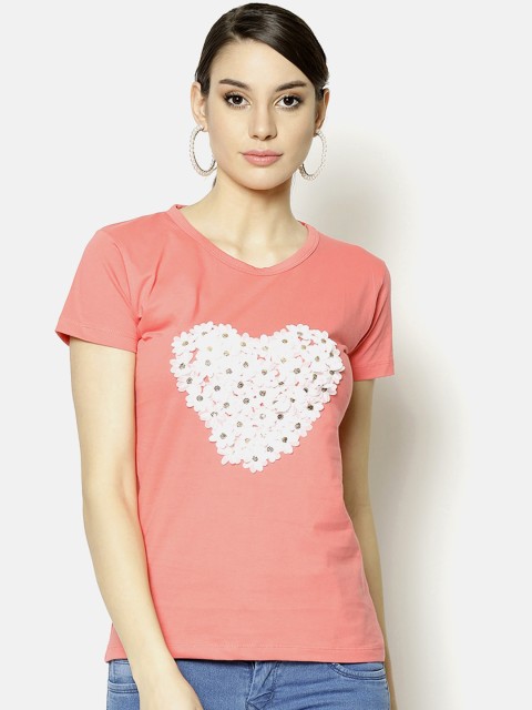 

V2 Value & Variety Coral Printed Chambray Regular Top