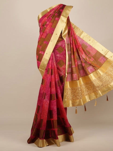 

Pothys Magenta Woven Design Jute Silk Saree With Tasseled Pallu