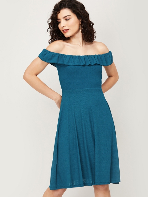 

CODE by Lifestyle Women Teal Solid Fit and Flare Dress
