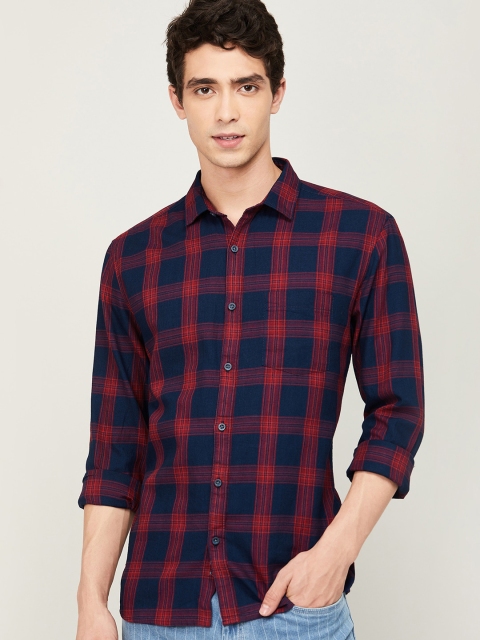 

Forca Men Red Slim Fit Checked Casual Shirt