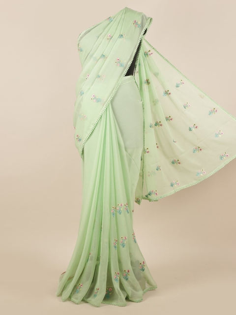 

Pothys Green Embroidered Poly Chiffon Saree
