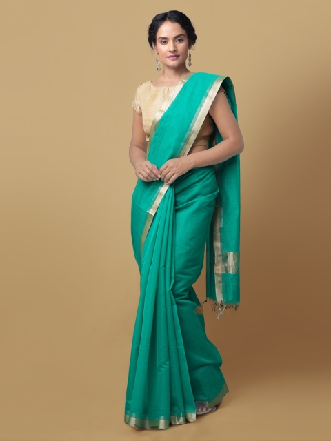 Unnati Silks Green Solid Bhagalpuri Saree