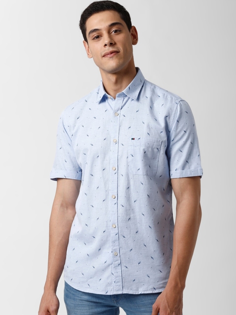 

Peter England Casuals Men Blue Slim Fit Printed Pure Cotton Casual Shirt