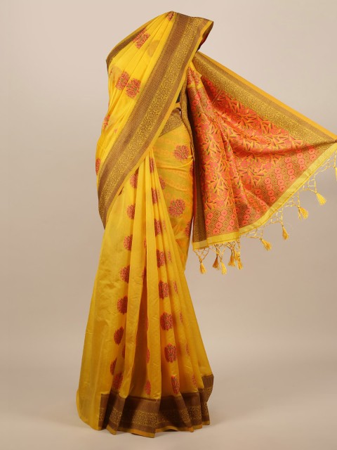 

Pothys Yellow Woven Design Jute Silk Saree