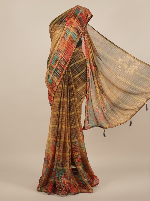 

Pothys Brown Printed Poly Chiffon Saree