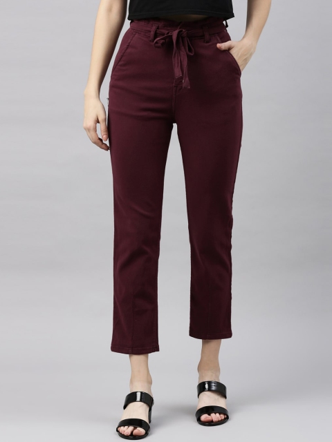 

ZHEIA Women Maroon Mom Fit High-Rise Clean Look Stretchable Jeans