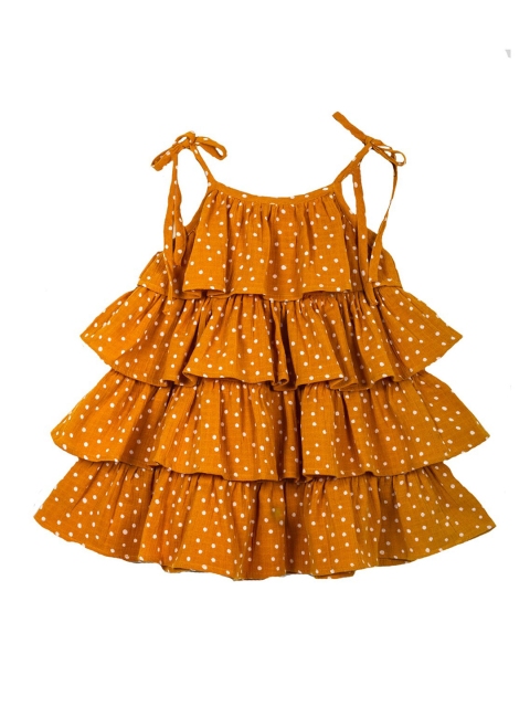 

Hugsntugs Girls Mustard Polka Dot Printed Cotton A-Line Dress
