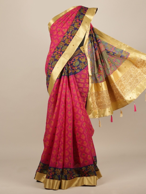 

Pothys Magenta Printed Jute Silk Saree