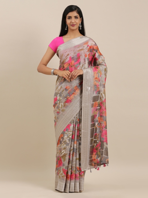 

The Chennai Silks Grey Polyester Printed Bhagalpuri Saree