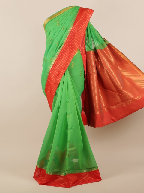 

Pothys Green & Red Silk Cotton Woven Design Saree