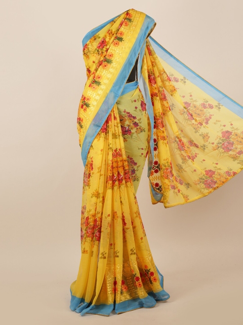 

Pothys Yellow Printed Poly Chiffon Saree
