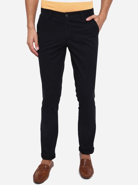 

JADE BLUE Men Black Slim Fit Solid Pure Cotton Trousers