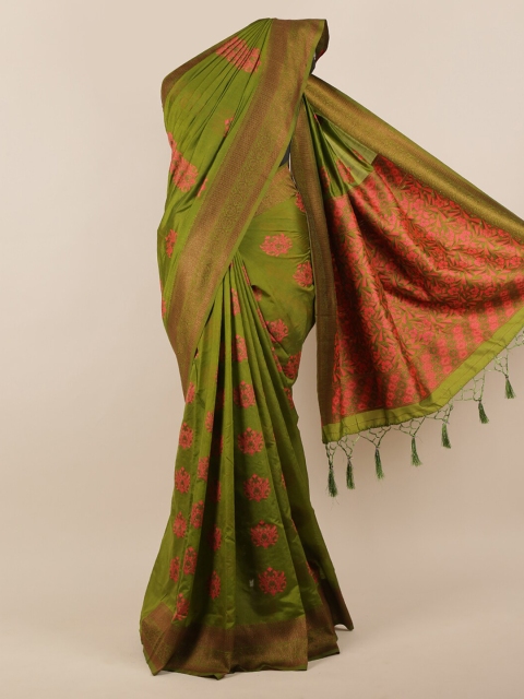 

Pothys Green Woven Design Jute Silk Saree With Tasseled Pallu