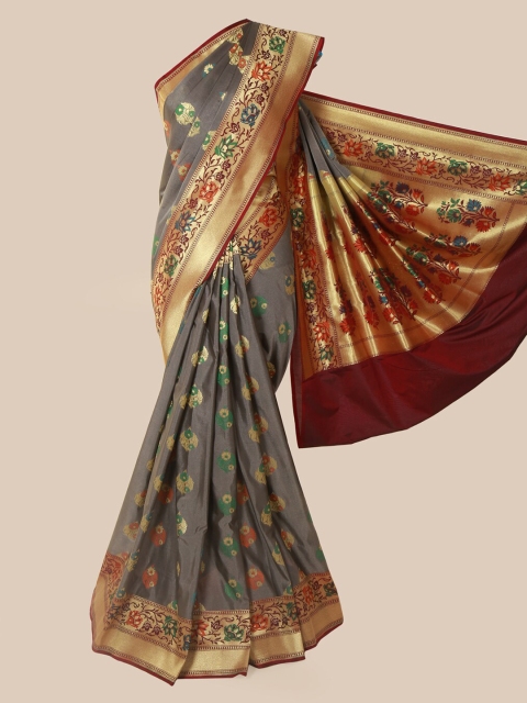 

Pothys Grey & Brown Pure Silk Woven Design Banarasi Saree