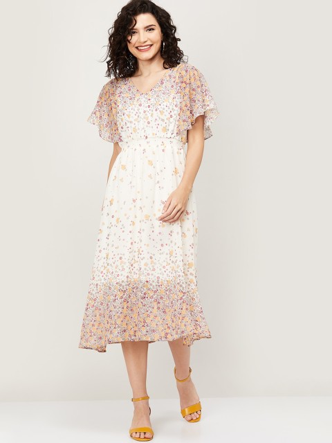 CODE by Lifestyle Women Off-White Printed A-Line Dress